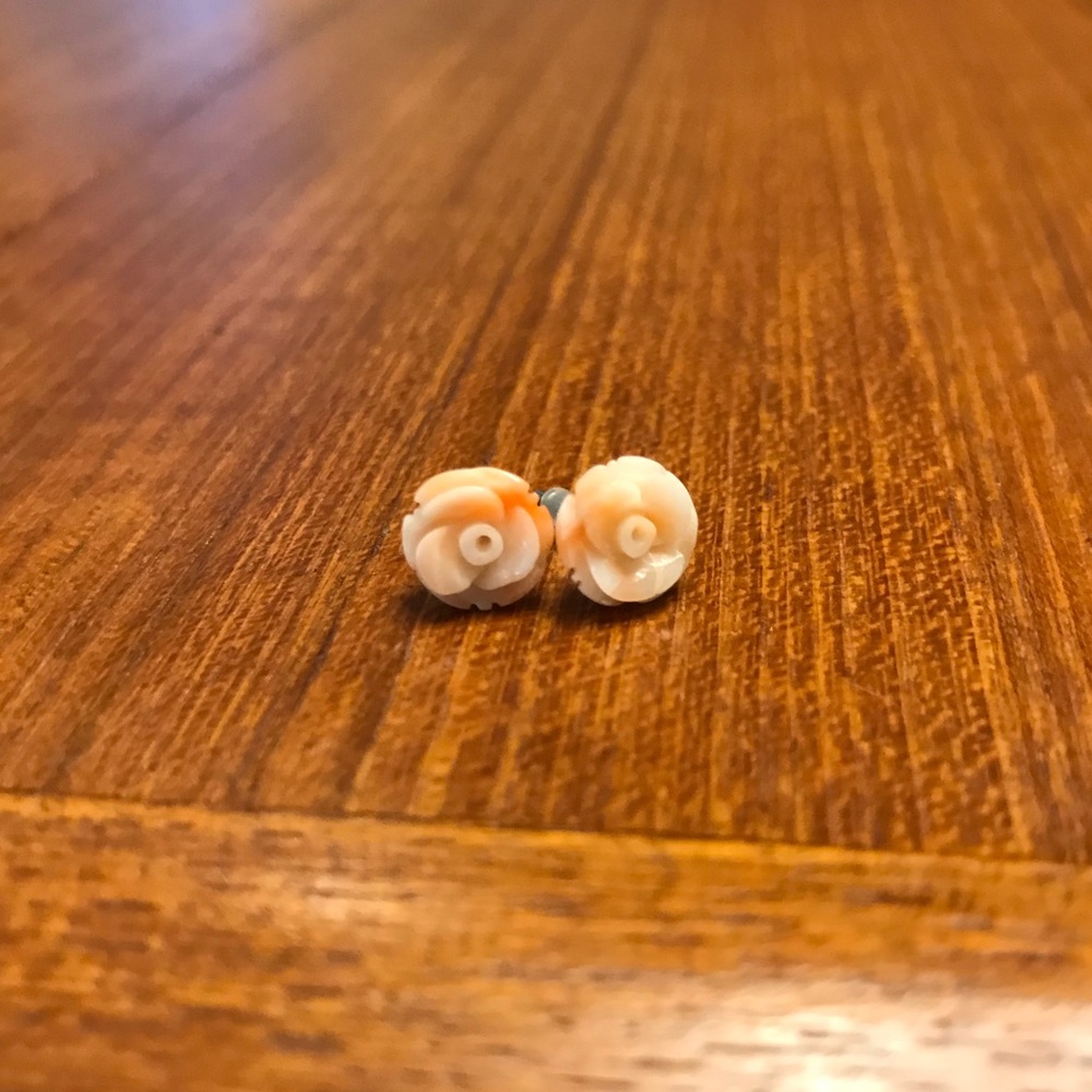 Carved Coral Rose Stud Earrings
